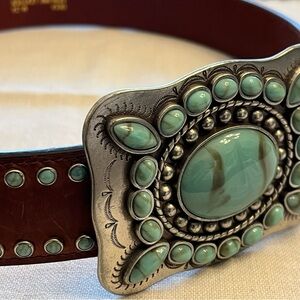 Turquoise and Silver Western Women's Leather Belt And Buckle
